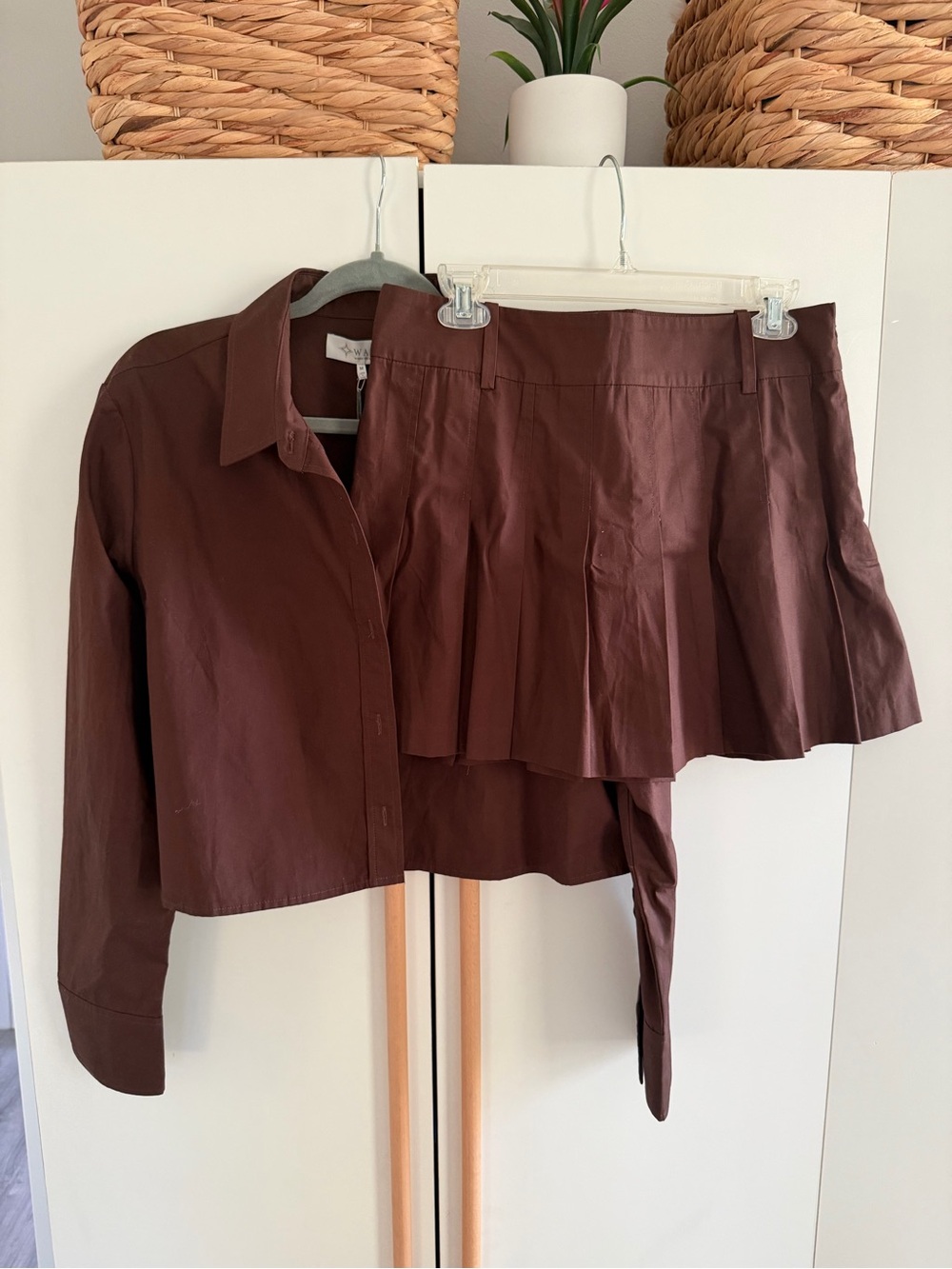 Wayf Chocolate Brown Pleated Mini Skirt
